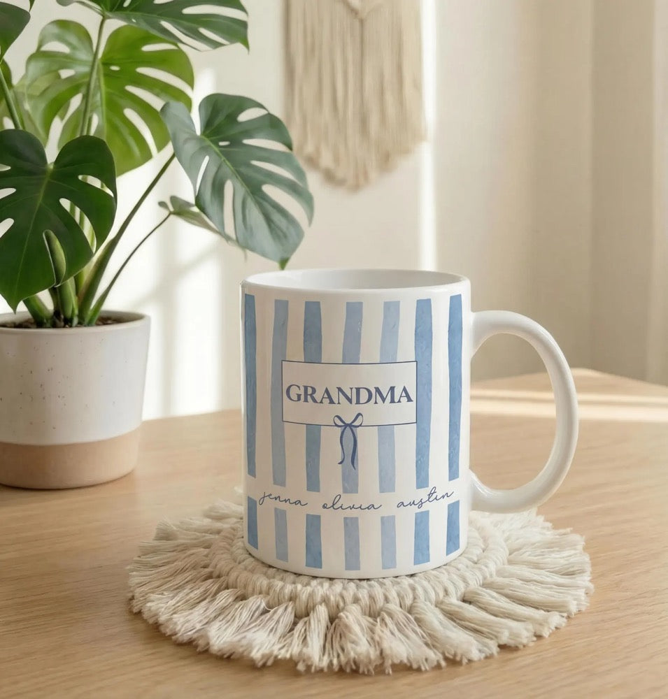 Personalized Grandma Mug, Custom Grandchildren Names Nana Coffee Cup, Baby Announcement Gift for New Grandmother, Gigi Grammy Abuela Gifts