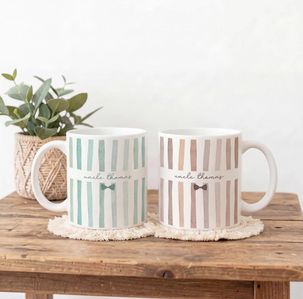 Custom Name Uncle Mug, Baby Announcement Gift For Uncle, Stripe Coffee Cup, Personalized Pregnancy Reveal, New Uncle Gift Idea, Custom Gifts