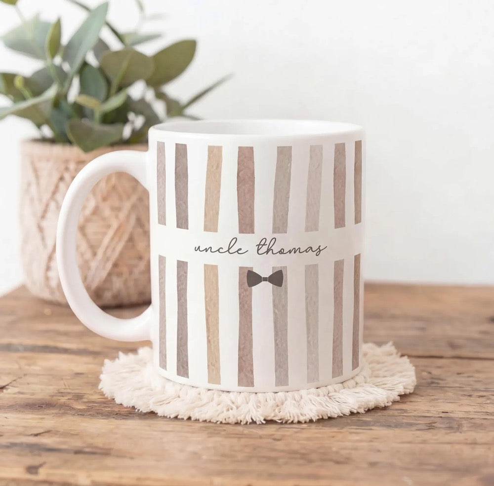 Custom Name Uncle Mug, Baby Announcement Gift For Uncle, Stripe Coffee Cup, Personalized Pregnancy Reveal, New Uncle Gift Idea, Custom Gifts