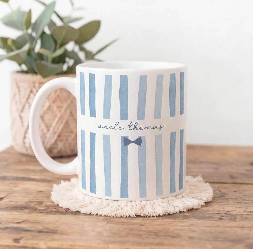 Custom Name Uncle Mug, Baby Announcement Gift For Uncle, Stripe Coffee Cup, Personalized Pregnancy Reveal, New Uncle Gift Idea, Custom Gifts
