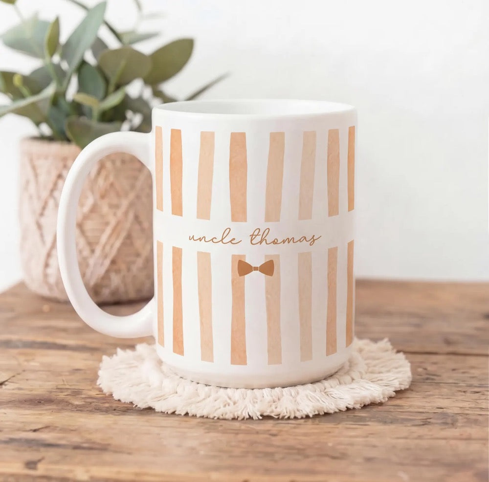 Custom Name Uncle Mug, Baby Announcement Gift For Uncle, Stripe Coffee Cup, Personalized Pregnancy Reveal, New Uncle Gift Idea, Custom Gifts