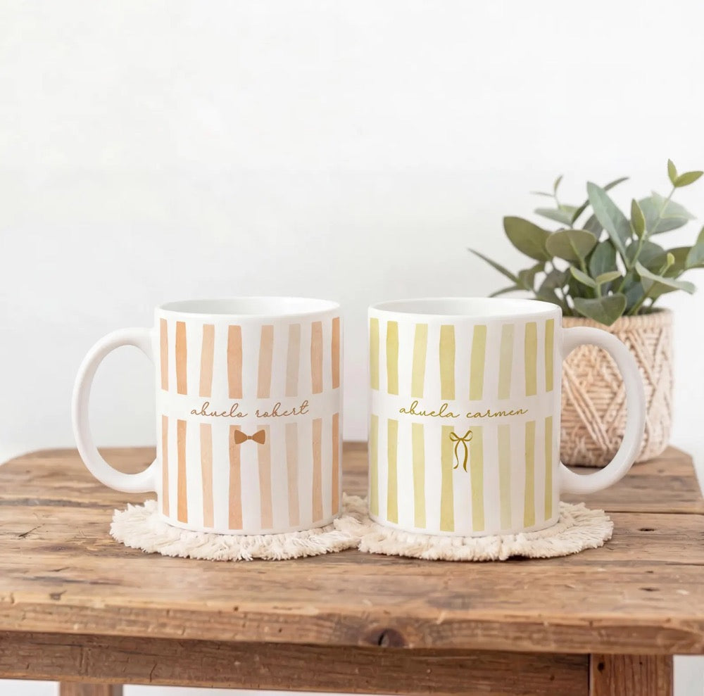 Custom Grandma and Grandpa Mug, Custom Nana Name Stripe Coffee Cup, Baby Announcement Gift for New Grandparents, Grammy Grampy Gifts