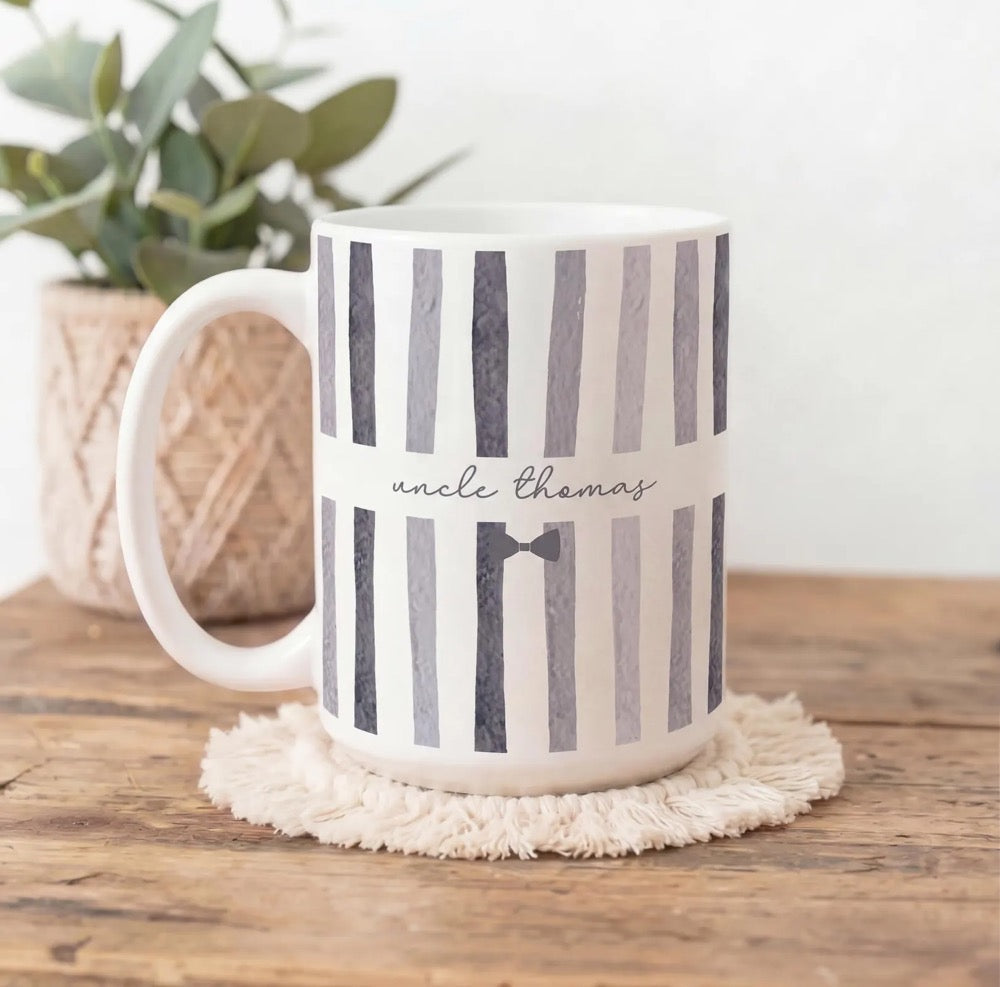 Custom Name Uncle Mug, Baby Announcement Gift For Uncle, Stripe Coffee Cup, Personalized Pregnancy Reveal, New Uncle Gift Idea, Custom Gifts